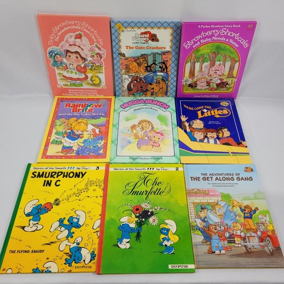 1980s Kids 8 Vintage Hardcover Book Lot Smurfs Rainbow Brite Littles Hugga Bunch - Picture 1 of 1